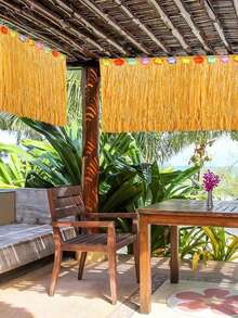 1 件稻草黄色卢奥草桌裙，夏威夷桌裙，适合热带夏威夷卢奥服装派对装饰 - 卡其色 - 查看 3