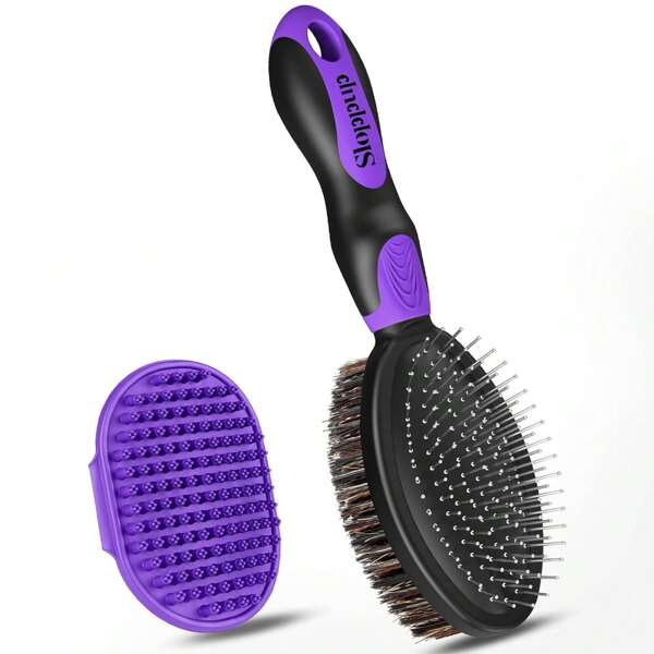 2 PIEZAS Herramientas de aseo para perros: Cepillo de baño de doble cara para eliminar el pelo suelto y bañar, adecuado para perros de pelo corto/largo, artículos premium para mascotas