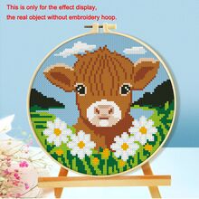 11CT 十字绣套件 DIY 手工刺绣，包括线、针、图案表 - 奶牛、企鹅、树懒、花卉乡村风格装饰，适用于客厅/卧室，初学者入门套装 - 彩色 - 查看 4