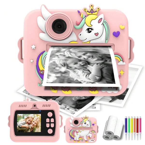 Kids Instant Print Camera, Digital Camera For Girls Boys Christmas Birthday Gifts With Rolls Refill Paper &Color Pen, Instant Camera For Children, Ideal Travel Photo Toy For Creativity And Fun