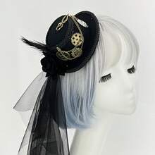 Lolita Lace Feather Gothic Steampunk Gear Chain Headpiece, Performance Prop