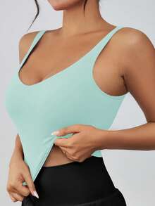 1 件女式无袖短款尼龙运动背心，带可拆卸垫，修身版型，适合春夏季 - 螢光綠 - 查看 4