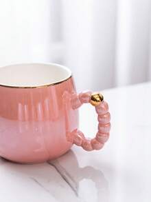 2/1pc 270ml Elegant Ceramic Coffee Mug, Pearl White Cup With Gold Rim Cappuccino Cup, Minimalist Handle Design, Popular Ins Style, Office & Home Milk Cup, Living Room Tea Cup, High-End Mug, Couple Gift, Microwave - Multicolor - View 10