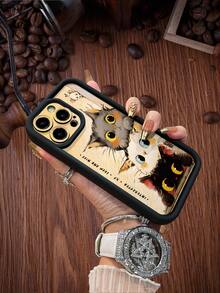 1 件简约可爱猫咪图案加厚防震防刮全覆盖保护手机壳，男女时尚之选，兼容 Apple///Infinix/Vivo/OPPO - 黑色 - 查看 5