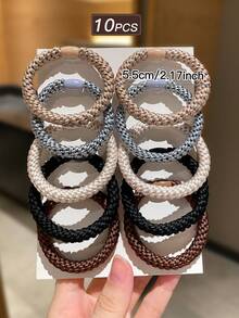 10个/套编织发圈，弹性发绳，不伤发，女士发饰，简约风格，适合各种发型，日常休闲及户外佩戴，季节性配饰套装，发圈，马尾辫发绳，发圈，发绳，发圈，运动发带，头饰