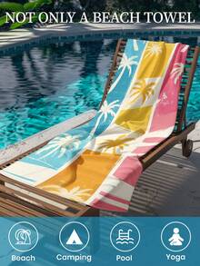 1条印花沙滩巾，彩色椰树图案泳衣浴巾，时尚沙滩巾，超强吸水浴巾，适用于浴室、游泳、健身、瑜伽 - 彩色 - 查看 9