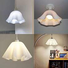 E27 底座 PVC 波浪灯罩，日式简约花卉图案，米色创意亚克力灯罩，适用于吊灯、台灯、吸顶灯具