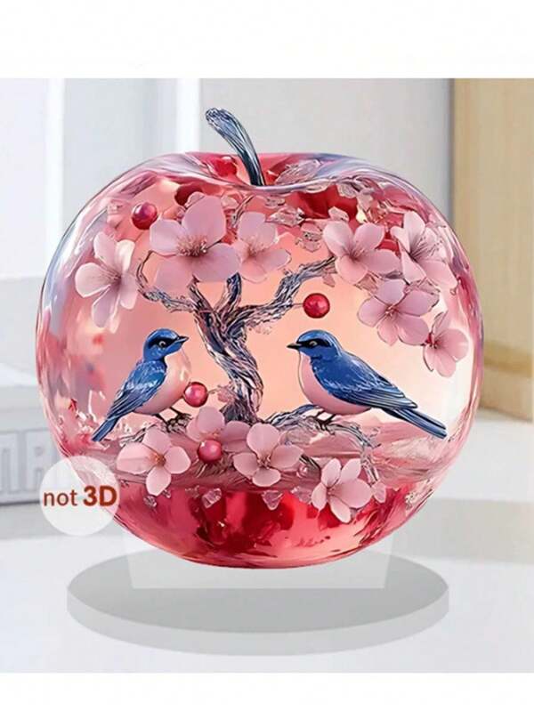 1 Piece 2D Illustration Acrylic Apple Shape Desktop Ornament Creative Painted Print Design Transparent Small Desktop Decoration, Suitable For Home And Office, Multifunctional Holiday And Daily Decoration, Perfect For Giving To Friends And Birthday Gifts Easter Gifts