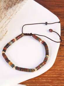 1 Pc Beaded Woven Bracelet, Elegant & Fashionable Handmade Adjustable Natural Stone Bracelet For Girls