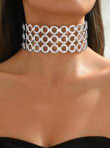 1pc African Exaggerated Metal Geometric Hollow Design Wide Collar Necklace, Creative Neck Ornament, Versatile Accessory For Spring/Summer