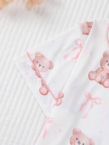 2 件套女士泰迪熊印花睡衣套装，包括带领和纽扣的短袖衬衫和宽松弹力短裤，漂亮时尚外套睡衣套装，休闲全季居家/户外睡衣 - 白色 - 查看 4