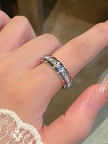 1pc 18K Gold Plated Stainless Steel Rotatable Star & Crystal Ring, Suitable For Women Daily Wear, Gift