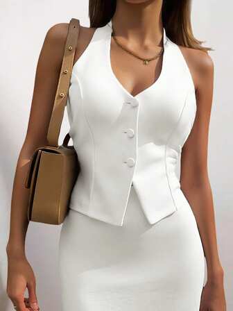 Minimalist Sexy Backless Halter Crop Top, Europe And America Style, Color: Solid