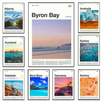 1 pieza/3 piezas Pósteres de arte de pared con opción de marco/Enmarcado Póster de viaje moderno de Sídney, Wellington, Melbourne, Oceanía Pacífica, Geografía, impresión en lienzo, cuadro de arte de pared para decoración del hogar en la sala de estar