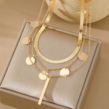 3pcs Fashionable Circular Pendant Necklace Set, Layerable Jewelry For Women - Gold - View 3