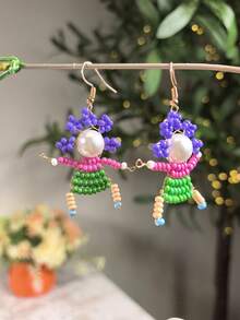 blingbling warmth 1 chiếc vòng cổ nhân vật hoạt hình 3D đính hạt thủ công sáng tạo và thời trang, 1 đôi hoa tai phù hợp, có thể đeo cùng nhau như một bộ, dành cho phụ nữ - Nhiều màu - Xem 4