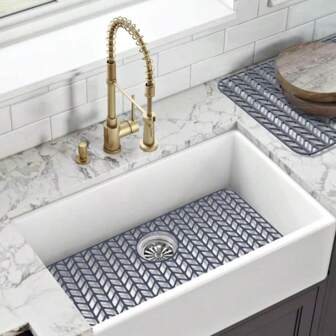 26"X14" Silicone Sink Protector Mat - Sink Protector Mats For Kitchen Sinks, Rear Drain Kitchen Sink Grate Accessory, Heat-Resistant Non-Slip, Farm House Stainless Steel Ceramic Sink Bottom Sink Mat