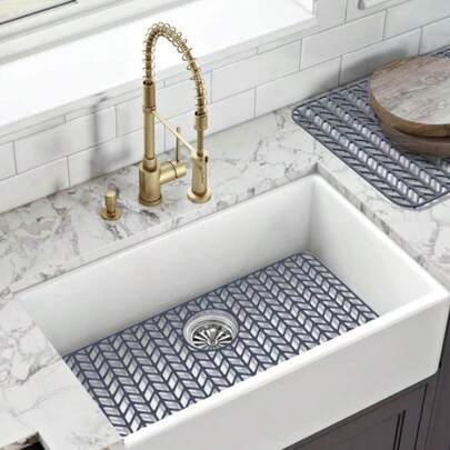 26 英寸 X14 英寸硅胶水槽保护垫 - 适用于厨房水槽的水槽保护垫、后排水厨房水槽格栅配件、耐热防滑、农舍不锈钢陶瓷水槽底部水槽垫