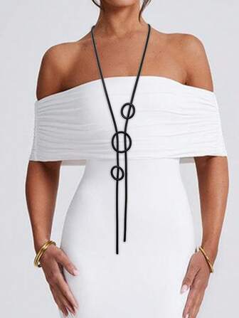 MARLIWOO 1pc Minimalist Hollow Round Pendant Handmade Long Ladies Fashion Necklace, For Daily Wear