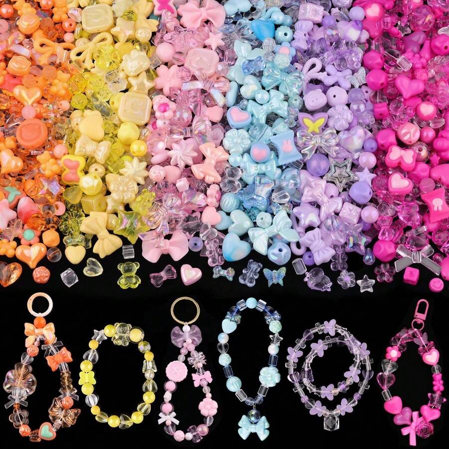 1 袋各式散装亚克力珠子，适合 DIY 珠宝制作，包括花朵、蝴蝶、心形（120 克/240 克）