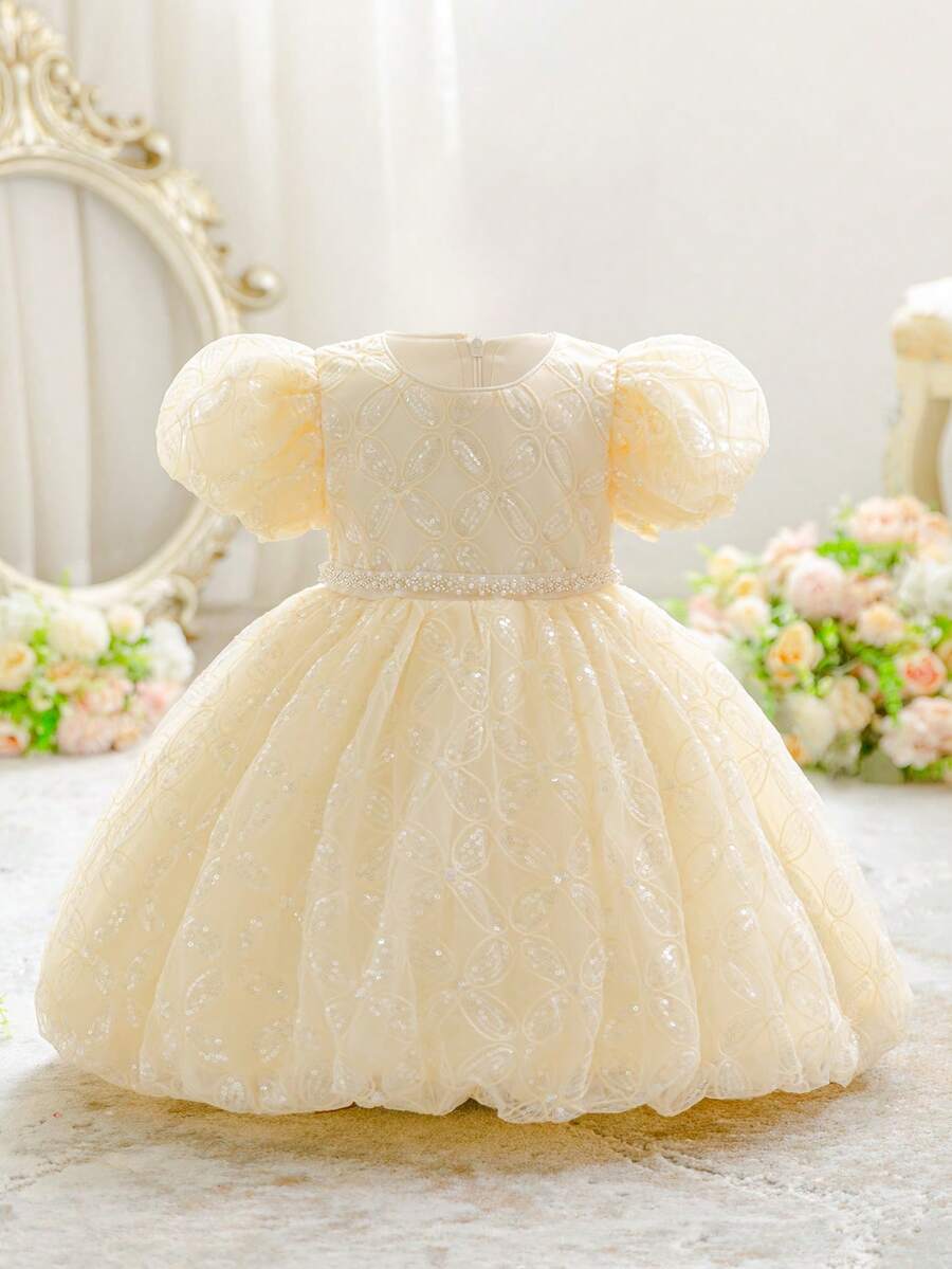 Vestido de tutú para niña de las flores para boda, dama de honor, vestido de princesa para niña joven para recital de piano, ocasión formal - Champán - Ver 1