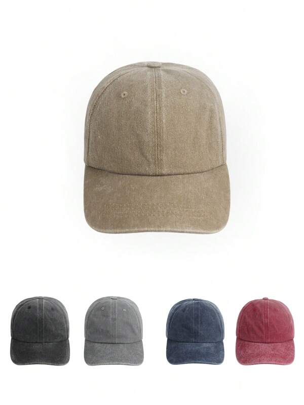 1pc Women's Solid Color Distressed Washed Daily Wear Retro Baseball Cap
