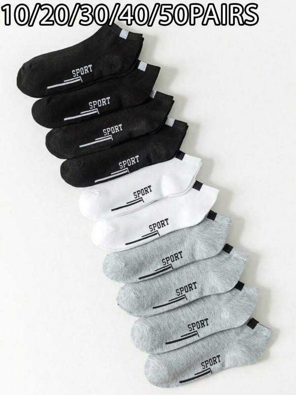 10/20/30/40/50pairs Men Letter Graphic Casual Ankle Socks For Daily Life
