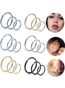 1 Set Of 6mm, 8mm, 10mm 3pcs Stainless Steel Nose Rings, Body Piercing Jewelry, Small Nose Piercing Earring, Micro Nose Septum Spiral Cartilage Hoop Earrings