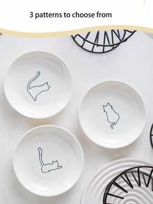 PETSIN Ceramic Pet Feeding Plate Canned Bowl Cute Pattern Easy To Clean Ceramic Plate Cat Food Bowl