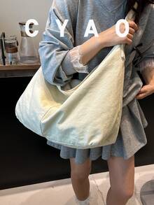 大容量复古帆布托特包，可折叠，带防盗拉链，轻便，三向肩背/斜挎，适合学生、通勤、上课、旅行、都市青年、极简主义、日式现代、日常使用 - 米色 - 查看 3