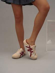 Summer's Popular New Women's Flat Shoes, Retro Perforated Breathable Upper, Mary Jane Casual Shoes, Simple And Cute Flat Casual Shoes, Light And Breathable, One-Step Lace-Up Closed Half-Support Casual Shoes, Versatile, Light And Suitable For Daily Wear, Fashionable And Multi-Functional