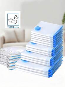 5pcs Vacuum Compression Zipper Storage Bags, Vacuum Compression Bags [Pump Not Included] Suitable For Clothes, Bedding, Closet Storage - Saves 80% Space, Travel Storage Bags (5 Sizes Available) - Blue and White - View 2