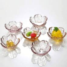 1PC/3PCS/7PCS/Ins Style Transparent Cherry Blossom Small Plate Japanese Zen Cherry Blossom Tea Plate Heat Resistant Glass Dim Sum Plate Dessert Table Jewelry Plate Wedding Gift Sugar Fruit Plate
