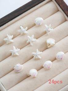 12/24pcs Starfish & Shell Hair Clips, Adorable Beach-Style Hair Accessories, Craft Making Supplies, Gifts For Women & Girls, Suitable For Daily Hair Decorations Claw Clips Hair Claws Hair Barrettes, School Stuff, Best Friend Gifts - 白色 - 查看 10
