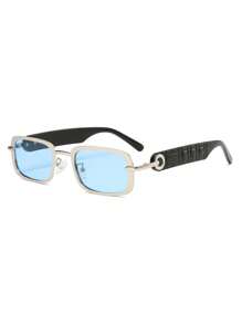 1 Pair Men Stainless Steel Square Narrow Frame Stylish Party, Casual, Hip-Hop Decorative Glasses Suitable For Daily Wear