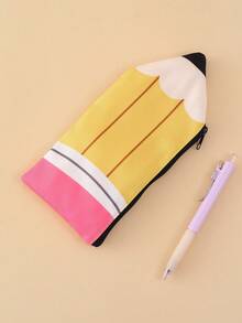 1pc Large Capacity Pencil Pattern Pencil Case, Pencil Shaped Pencil Box/Cartoon Print Pencil Box, Cute Portable Travel Cosmetic Bag, Stationery Pencil Pouch, Miscellaneous Storage Bag, Perfect Back To School Pencil Case, School Supplies, Pencil Bag, Backpack - Multicolor - View 2