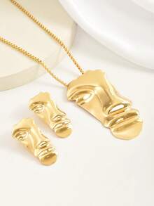 1 Set Fashion Minimalist Creative Ancient Egypt Ankh Cross Pendant Necklace & Earrings, Suitable For Women's Daily Wear - Gold - View 6