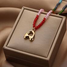 TUANZISP 1pc Women's Colorful Beaded Letter Pendant Necklace, Delicate Unique Design, Sweet Cool Style, Layered Beaded Necklace, Fashion Versatile Casual Jewelry Gift For Women, Birthday, Valentine's Day