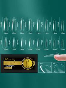 160片-320片热销透明假指甲美甲拱形指甲半磨砂美甲无痕假指甲 - 無色 - 查看 16