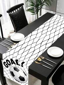 1 Stück Fußball Tischläufer, 13.78x70.87inch Polyester Schwarz & Weiß Fußball Tischläufer, Spiel Sport Thema Tischdekoration, perfekt für Baby-Duschen, Sportveranstaltungen, Geburtstagspartys, Sport Party Dekoration