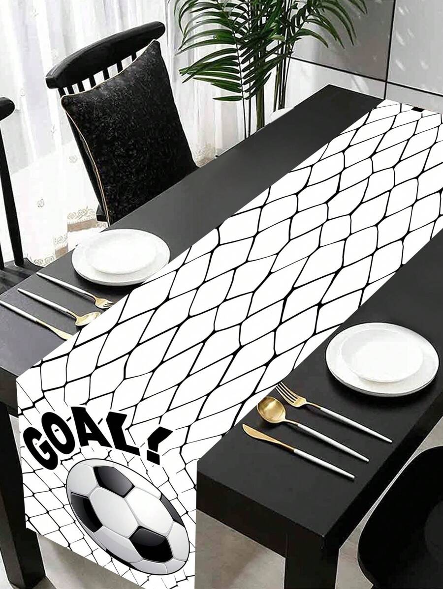 1 Stück Fußball Tischläufer, 13.78x70.87inch Polyester Schwarz & Weiß Fußball Tischläufer, Spiel Sport Thema Tischdekoration, perfekt für Baby-Duschen, Sportveranstaltungen, Geburtstagspartys, Sport Party Dekoration