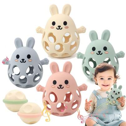 لعبة مطاطية للأطفال للقضم والرجرجة، من السيليكون، بتصميم مفرغ، سهل المسك (لون الرجرجة عشوائي)