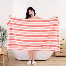 [Toalla de felpa de coral extra grande] Toalla de baño extra grande de felpa de coral suave, de mezcla de poliéster de alta absorción, con diseño a rayas, de uso múltiple, adecuada para el hogar, la playa y la siesta, de estilo moderno, excelente para adultos, de vuelta a la escuela, para salón de belleza, hogar, baño, ducha, toallas para salón de belleza, hotel, deportes, artículos esenciales para el hogar, toalla, cuidado de la piel - Multicolor - Ver 11