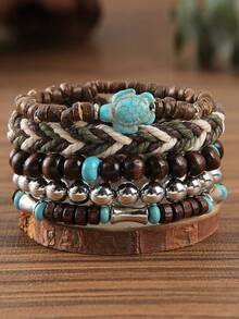 Bộ 10 vòng tay hạt co giãn thủ công có thể xếp chồng theo phong cách Boho kèm mặt hình rùa dành cho nam và nữ, bộ vòng tay co giãn có thể điều chỉnh, quà tặng hoàn hảo cho cả nam và nữ trong tiệc lễ hội - Bộ đồ chơi mười món Turtle - Xem 1