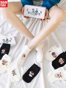bandai Bandai, Crayon Shin Chan kurze Socken, Mode-Socken für Frühling und Sommer, Crayon Shin Chan Cartoon Box bedruckte Socken, weiße und schwarze kurze Socken, feuchtigkeitsableitend, atmungsaktiv, dünne Boot-Socken, geeignet für Frühling und Sommer, schweißfest, perfektes Party-Geschenk & Geburtstagsüberraschung, ideal für Weihnachten, Halloween, Thanksgiving Geschenke.