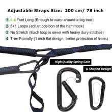 2 Stücke 200 cm/78 Zoll Hängemattengurte und 2 Stücke Edelstahl D-Ringe, Hängematte Zubehör