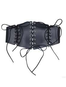 1 chiếc thắt lưng da PU màu trơn cổ điển dành cho nữ, đai nịt eo thon gọn - màu đen - Xem 3