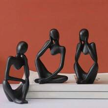 Thinker Statue Trio Plaster Sculpture Nordic Abstract Modern Home Decor Office Living Room Ornament - 黑色 - 查看 4