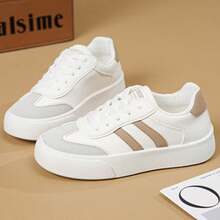 女士户外运动休闲鞋，当季小白鞋，女士新款校鞋，软底工作鞋，百搭滑板鞋，平底鞋 - 白卡其色 - 查看 7