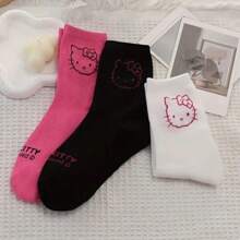 Sanrio 3 Pairs Of Cute Hello Kitty Midtube Socks - Soft, Breathable And Comfortable Japanese Style Women's Stockings And Socks With Cute Cartoon Character Designs Soft, Breathable, Comfortable Mid-Tube Socks Breathable And Comfortable, Machine Washable - Multiple Roles, Suitable For All Seasons, Stylish Socks, Suitable For Outdoor Sneakers, Great Travel Accessories For Outdoor Wear, Gifts For Friends And Couples